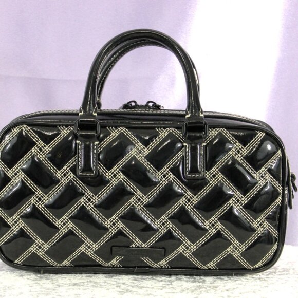 Kurt Geiger London Black Quilted Patent Satchel Top Handle Crossbody Bag w/Chain - Picture 4 of 13